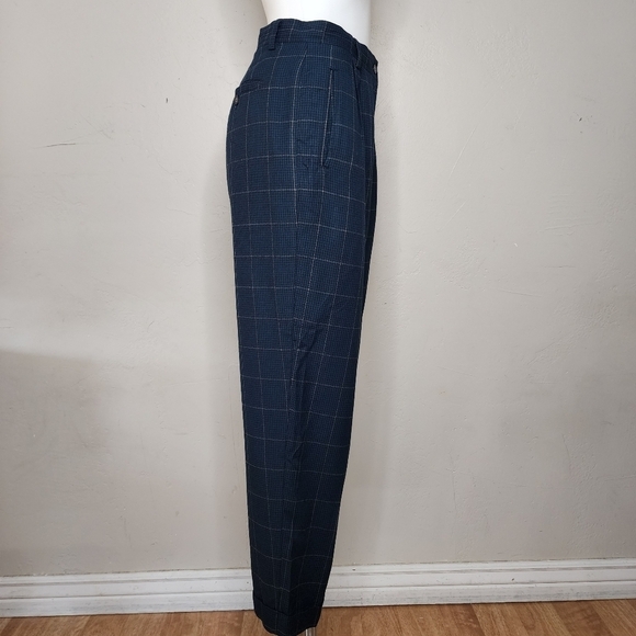 Vintage 80's IZOD Wool Blend Tartan Plaid Pleated & Cuffed Trouser Pants Size 10 - Picture 8 of 15